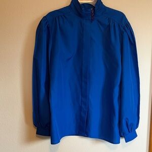 Women’s Cobalt Blue High-Neck Long Sleeve Blouse
